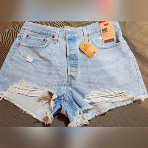Womens Levi 501 Highwaisted Distressed Shorts